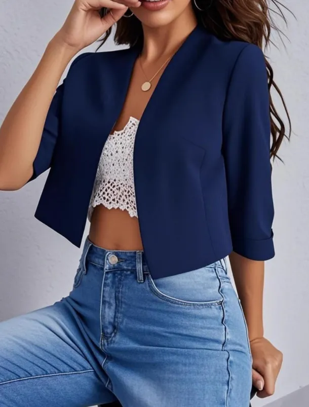 Women's Casual Jacket Comfortable Breathable Open Front Casual Plain Vacation Street Casual Daily Wear Open Front Short V Neck Regular Fit Long Sleeve Outerwear Navy Black White Summer Spring