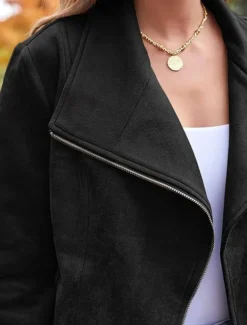 Women's Casual Jacket Comfortable Breathable Zipper Pocket Casual Plain Vacation Street Casual Daily Wear Zipper Short Lapel Regular Fit Long Sleeve Outerwear Black Brown Army Green Spring Fall