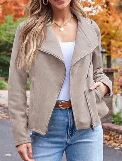 Women's Casual Jacket Comfortable Breathable Zipper Pocket Casual Plain Vacation Street Casual Daily Wear Zipper Short Lapel Regular Fit Long Sleeve Outerwear Black Brown Army Green Spring Fall