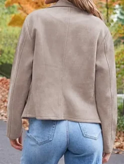 Women's Casual Jacket Comfortable Breathable Zipper Pocket Casual Plain Vacation Street Casual Daily Wear Zipper Short Lapel Regular Fit Long Sleeve Outerwear Black Brown Army Green Spring Fall