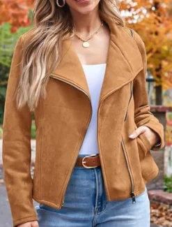 Women's Casual Jacket Comfortable Breathable Zipper Pocket Casual Plain Vacation Street Casual Daily Wear Zipper Short Lapel Regular Fit Long Sleeve Outerwear Black Brown Army Green Spring Fall