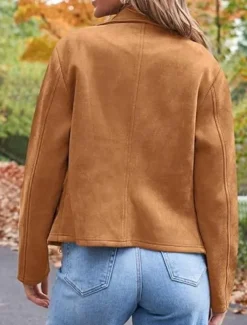 Women's Casual Jacket Comfortable Breathable Zipper Pocket Casual Plain Vacation Street Casual Daily Wear Zipper Short Lapel Regular Fit Long Sleeve Outerwear Black Brown Army Green Spring Fall