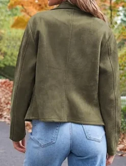 Women's Casual Jacket Comfortable Breathable Zipper Pocket Casual Plain Vacation Street Casual Daily Wear Zipper Short Lapel Regular Fit Long Sleeve Outerwear Black Brown Army Green Spring Fall