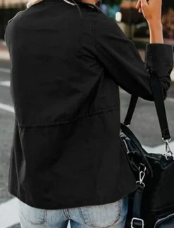 Women's Casual Jacket Comfortable Breathable Zipper Pocket Casual Plain Vacation Street Casual Daily Wear Zipper Regular Stand Collar Regular Fit Long Sleeve Outerwear Black Khaki Army Green Summer