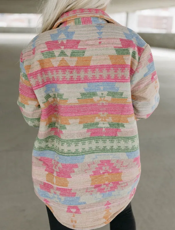 Women's Casual Jacket Comfortable Breathable Pocket Buttons Print Fashion Casual Geometric Vacation Street Casual Daily Wear Single Breasted Regular Turndown Regular Fit Long Sleeve Outerwear Pink