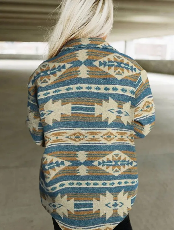 Women's Casual Jacket Comfortable Breathable Pocket Buttons Print Fashion Casual Geometric Vacation Street Casual Daily Wear Single Breasted Regular Turndown Regular Fit Long Sleeve Outerwear Pink