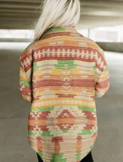 Women's Casual Jacket Comfortable Breathable Pocket Buttons Print Fashion Casual Geometric Vacation Street Casual Daily Wear Single Breasted Regular Turndown Regular Fit Long Sleeve Outerwear Pink