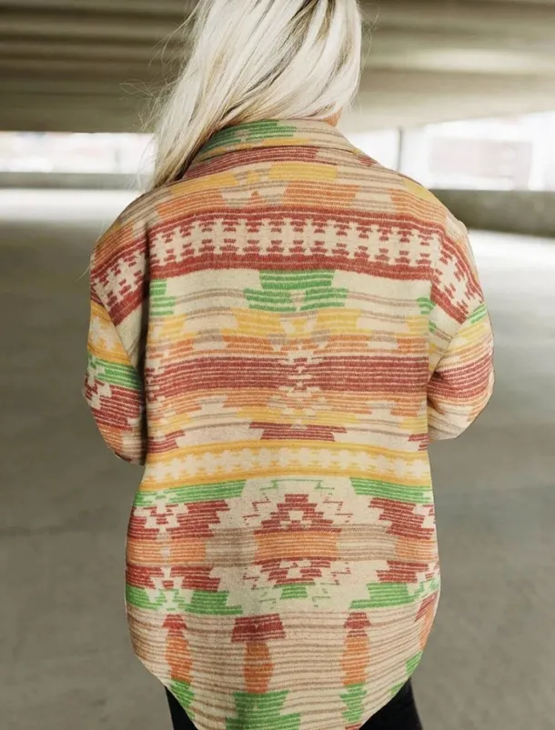 Women's Casual Jacket Comfortable Breathable Pocket Buttons Print Fashion Casual Geometric Vacation Street Casual Daily Wear Single Breasted Regular Turndown Regular Fit Long Sleeve Outerwear Pink