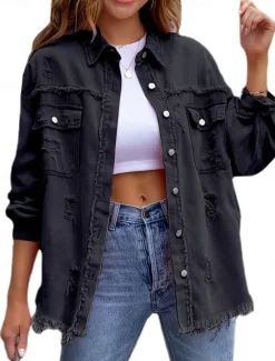 Women's Casual Jacket Comfortable Breathable Pocket Tassel Casual Street Style Plain Vacation Street Casual Daily Wear Single Breasted Regular Turndown Regular Fit Long Sleeve Outerwear Black Pink