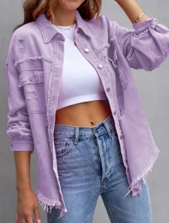 Women's Casual Jacket Comfortable Breathable Pocket Tassel Casual Street Style Plain Vacation Street Casual Daily Wear Single Breasted Regular Turndown Regular Fit Long Sleeve Outerwear Black Pink