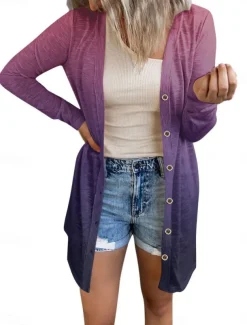 Women's Casual Jacket Comfortable Breathable Print Casual Butterfly Vacation Street Casual Daily Wear Single Breasted Long V Neck Regular Fit Long Sleeve Outerwear White Red Purple Summer Spring