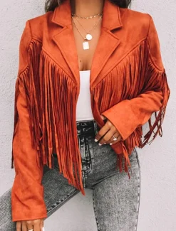 Women's Casual Jacket Dailywear Tassel Solid Color Windproof Vintage Regular Fit Outerwear Long Sleeve Summer Maroon S