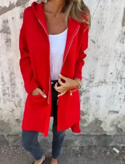 Women's Casual Jacket Hoodie Jacket Breathable Comfortable Zipper Pocket Casual Plain Vacation Street Daily Wear Going out Zipper Regular Hooded Regular Fit Long Sleeve Outerwear Black Red Blue