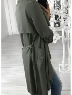 Women's Casual Jacket Outdoor Button Solid Color Windproof Fashion Loose Fit Outerwear Long Sleeve Fall Green S