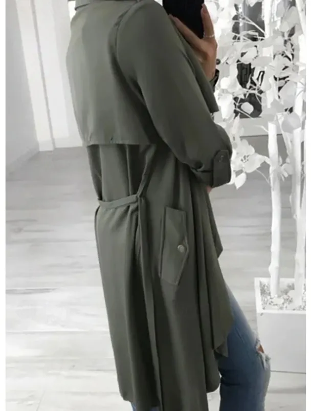 Women's Casual Jacket Outdoor Button Solid Color Windproof Fashion Loose Fit Outerwear Long Sleeve Fall Green S