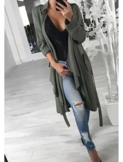 Women's Casual Jacket Outdoor Button Solid Color Windproof Fashion Loose Fit Outerwear Long Sleeve Fall Green S