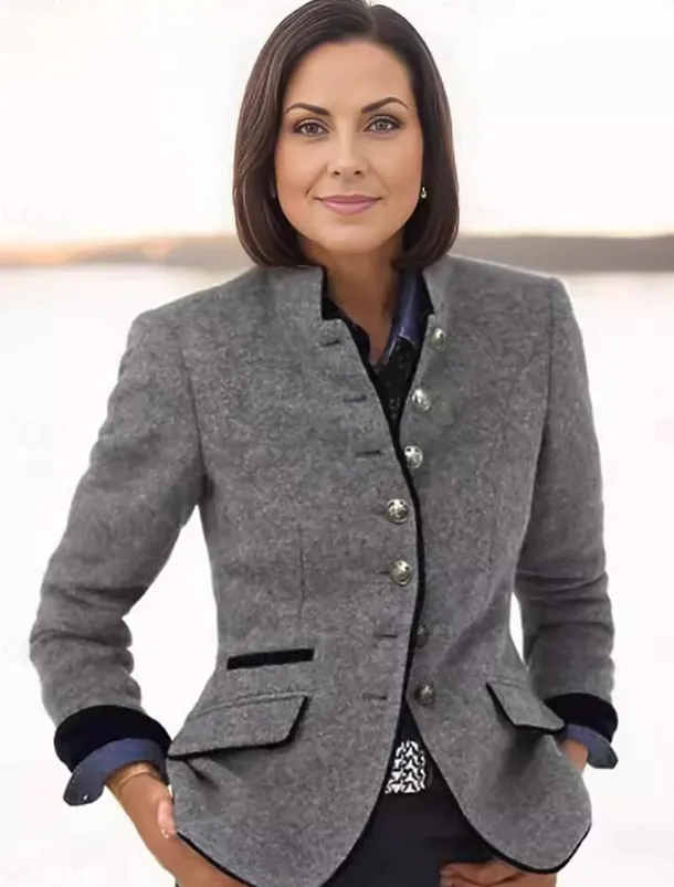 Women's Casual Jacket Outdoor Buttons Solid Color Windproof Fashion Regular Fit Outerwear Long Sleeve Fall Dark Gray S