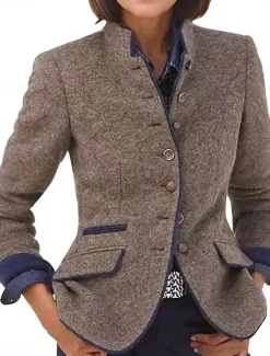 Women's Casual Jacket Outdoor Buttons Solid Color Windproof Fashion Regular Fit Outerwear Long Sleeve Fall Dark Gray S