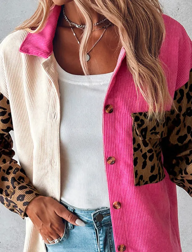 Women's Casual Jacket Outdoor Buttons Leopard Windproof Fashion Regular Fit Outerwear Long Sleeve Fall Blue S