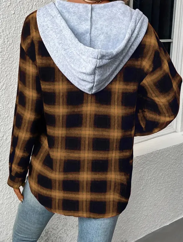 Women's Casual Jacket Outdoor Street Daily Wear Fall Winter Regular Coat Regular Fit Thermal Warm Breathable Stylish Casual Jacket Long Sleeve Stripes and Plaid with Pockets Print Pink Red Brown