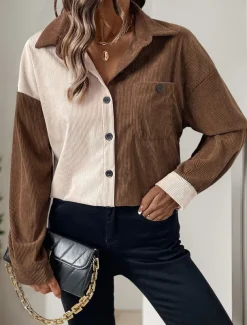 Women's Casual Jacket Outdoor Street Daily Wear Fall Winter Regular Coat Regular Fit Thermal Warm Breathable Stylish Casual Jacket Long Sleeve Plain with Pockets Brown