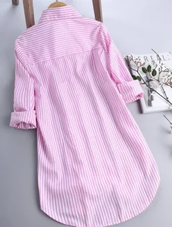 Women's Casual Jacket Shacket Comfortable Breathable Pocket Buttons Print Casual Stripe Vacation Street Daily Wear Going out Single Breasted Long Stand Collar Regular Fit Long Sleeve Outerwear Black