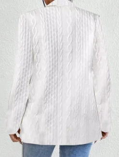 Women's Casual Jacket Textured Jackets Adjustable Solid Color Casual / Daily Stylish Regular Fit Outerwear Long Sleeve Spring White S