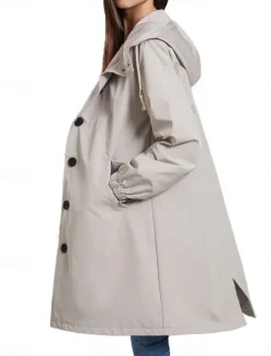 Women's Casual Jacket Trench Coat Outdoor Street Daily Wear Fall Winter Regular Coat Regular Fit Thermal Warm Rain Waterproof Breathable Stylish Casual Jacket Long Sleeve Solid Color with Pockets