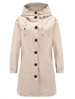 Women's Casual Jacket Trench Coat Outdoor Street Daily Wear Fall Winter Regular Coat Regular Fit Thermal Warm Rain Waterproof Breathable Stylish Casual Jacket Long Sleeve Solid Color with Pockets