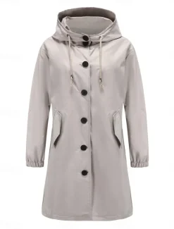 Women's Casual Jacket Trench Coat Outdoor Street Daily Wear Fall Winter Regular Coat Regular Fit Thermal Warm Rain Waterproof Breathable Stylish Casual Jacket Long Sleeve Solid Color with Pockets