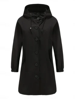 Women's Casual Jacket Trench Coat Outdoor Street Daily Wear Fall Winter Regular Coat Regular Fit Thermal Warm Rain Waterproof Breathable Stylish Casual Jacket Long Sleeve Solid Color with Pockets