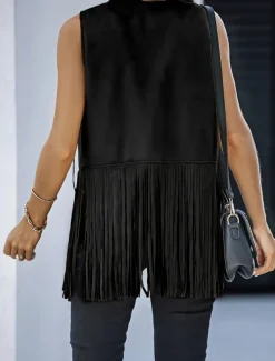 Women's Casual Jacket Vest Breathable Comfortable Tassel Casual Plain Vacation Street Casual Daily Wear Open Front Regular V Neck Regular Fit Sleeveless Outerwear Black Pink Sky Blue Summer