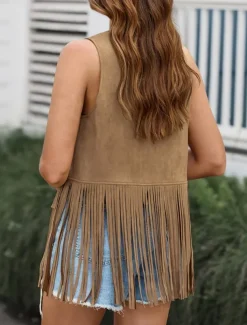 Women's Casual Jacket Vest Breathable Comfortable Tassel Casual Plain Vacation Street Casual Daily Wear Open Front Regular V Neck Regular Fit Sleeveless Outerwear Black Pink Sky Blue Summer