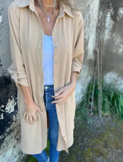 Women's Casual Jacket Warm Breathable Buttons Casual Plain Vacation Street Daily Wear Going out Single Breasted Long Lapel Regular Fit Long Sleeve Outerwear Black White Khaki Spring Fall