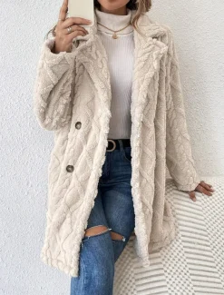 Women's Casual Jacket Warm Comfortable Adjustable Fashion Solid Color Daily Open Front Regular Turndown Regular Fit Long Sleeve Outerwear Beige Spring Fall
