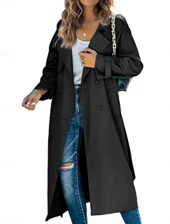 Women's Casual Jacket Work Button Solid Color Windproof Fashion Loose Fit Outerwear Long Sleeve Fall Black S