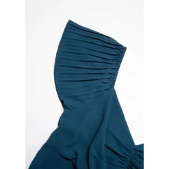 Women's Chiffon Wedding Guest Maxi Dress Elegant Blue Sweetheart Pleated V-Neck Short Sleeve A-Line Formal Evening Dress