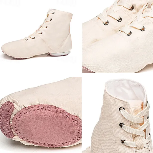 Women's Children's Soft Sole Dance Shoes, Lace-Up Canvas Ankle Boots, Lightweight and Flexible for Jazz, Ballet and Performance