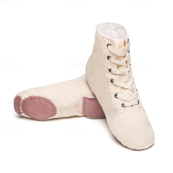 Women's Children's Soft Sole Dance Shoes, Lace-Up Canvas Ankle Boots, Lightweight and Flexible for Jazz, Ballet and Performance