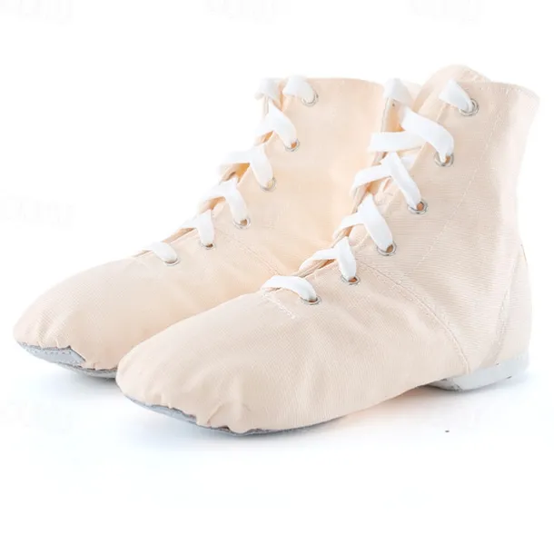Women's Children's Soft Sole Dance Shoes, Lace-Up Canvas Ankle Boots, Lightweight and Flexible for Jazz, Ballet and Performance