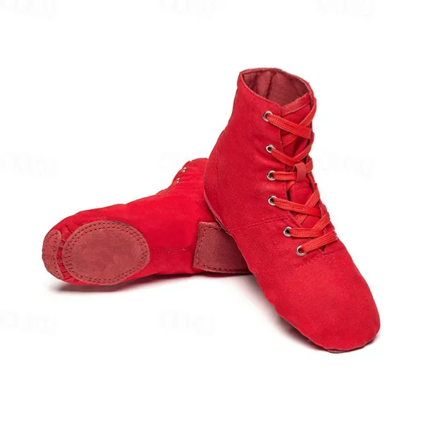 Women's Children's Soft Sole Dance Shoes, Lace-Up Canvas Ankle Boots, Lightweight and Flexible for Jazz, Ballet and Performance