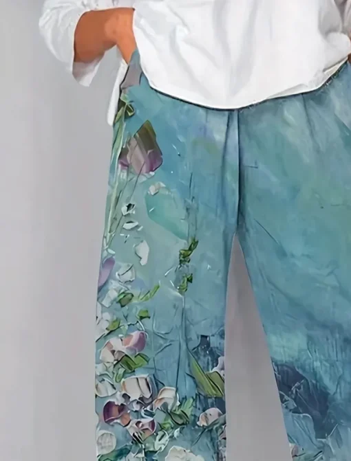 Women's Chinos Baggy Pants Vacation Vintage Ethnic Style Ankle-Length High Waist Floral Graphic Gradient Patchwork Drawstring Printing Breathable Micro-elastic Vacation Street Causal Lake blue Light