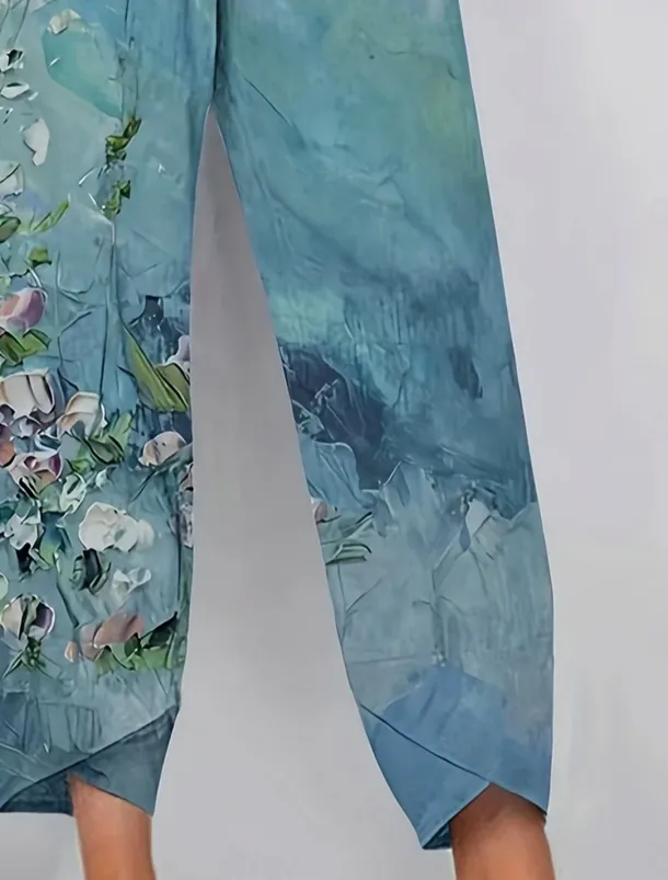 Women's Chinos Baggy Pants Vacation Vintage Ethnic Style Ankle-Length High Waist Floral Graphic Gradient Patchwork Drawstring Printing Breathable Micro-elastic Vacation Street Causal Lake blue Light