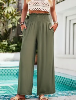 Women's Chinos Leggings Fashion Streetwear Full Length High Waist Plain Pocket Elastic Waistband Comfy Soft Comfortable Micro-elastic Outdoor Street Army Green Brown Summer Spring Regular Fit