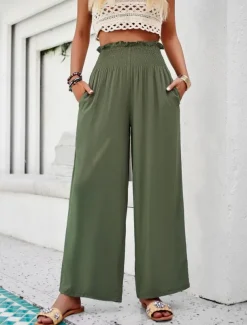 Women's Chinos Leggings Fashion Streetwear Full Length High Waist Plain Pocket Elastic Waistband Comfy Soft Comfortable Micro-elastic Outdoor Street Army Green Brown Summer Spring Regular Fit