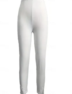 Women's Chinos Leggings Fashion Streetwear Basic Full Length High Waist Plain Lace Comfy Soft Comfortable Stretchy Outdoor Vacation Street Black White Summer Spring Slim Fit