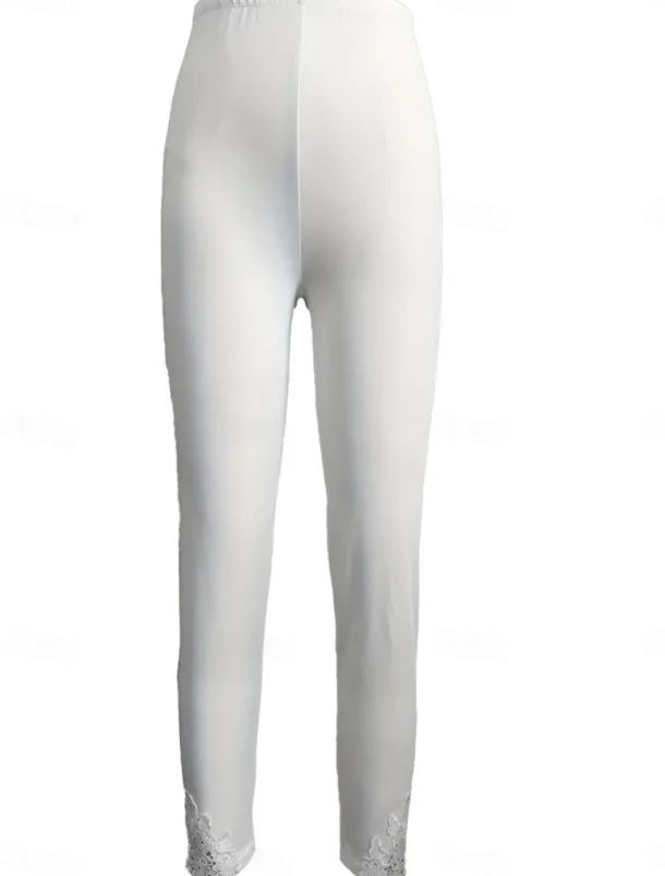 Women's Chinos Leggings Fashion Streetwear Basic Full Length High Waist Plain Lace Comfy Soft Comfortable Stretchy Outdoor Vacation Street Black White Summer Spring Slim Fit