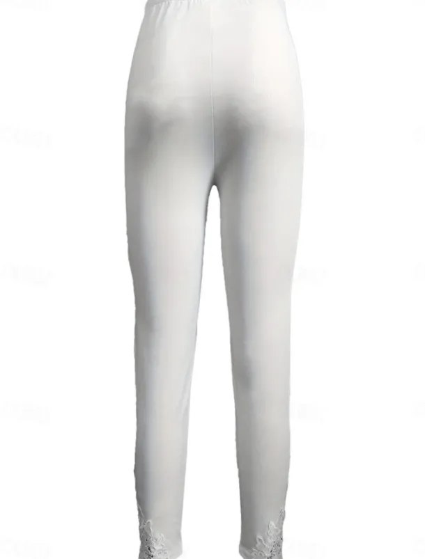 Women's Chinos Leggings Fashion Streetwear Basic Full Length High Waist Plain Lace Comfy Soft Comfortable Stretchy Outdoor Vacation Street Black White Summer Spring Slim Fit