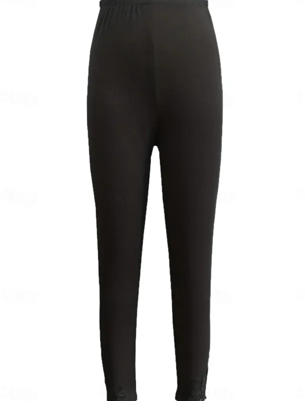 Women's Chinos Leggings Fashion Streetwear Basic Full Length High Waist Plain Lace Comfy Soft Comfortable Stretchy Outdoor Vacation Street Black White Summer Spring Slim Fit