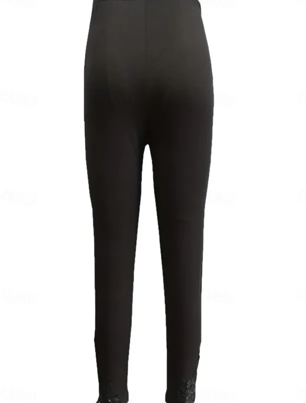 Women's Chinos Leggings Fashion Streetwear Basic Full Length High Waist Plain Lace Comfy Soft Comfortable Stretchy Outdoor Vacation Street Black White Summer Spring Slim Fit